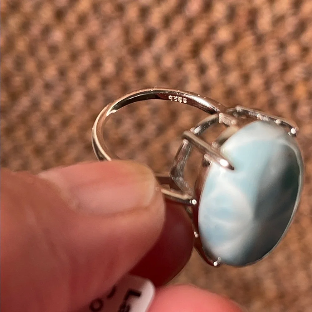 NWT Large Natural Larimar 18.2X13mm in 925 Sterling Silver Ring Size 5